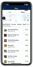 Dining screen on the Ikon Pass app