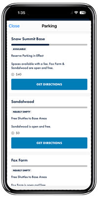 BBMR mobile app parking feature screenshot on iPhone