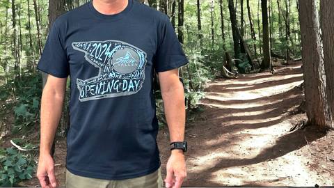 Snow Valley Bike Park 2024 opening day tee.